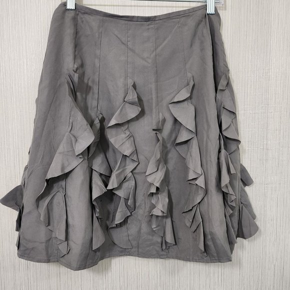 Garnet Hill Dresses & Skirts - Garnet Hill 100% silk gray ruffle detailed skirt Woman's size 14